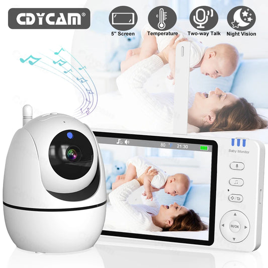 DSaveU™ Video Baby Monitor Night Vision Security PTZ 5'' Cam 3500mAh Battery Nanny 2 Way Audio Talk Surveillance Cam With Temperature